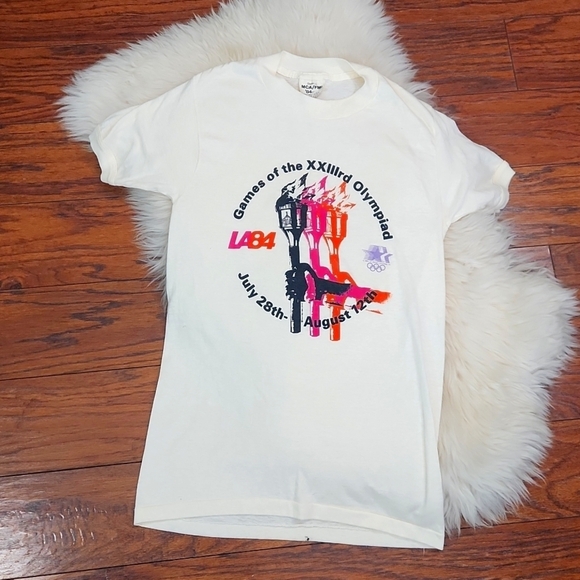 American Vintage Tops - 1984 Los Angeles Summer Olympics Vintage Single Stitch Ringer Tshirt